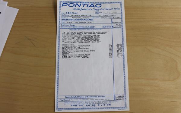 1967 Pontiac GTO Matching Numbers Factory 4-Speed with PHS Docs